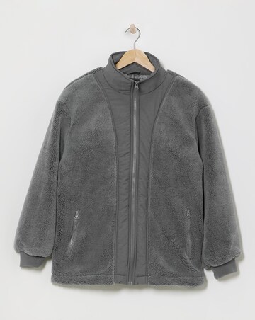 Charcoal Funnel Neck Lined Longline Borg Jacket