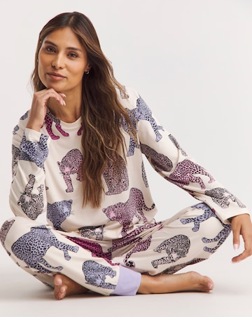 Chelsea Peers Jersey Leopard Print Crew Pyjama Set