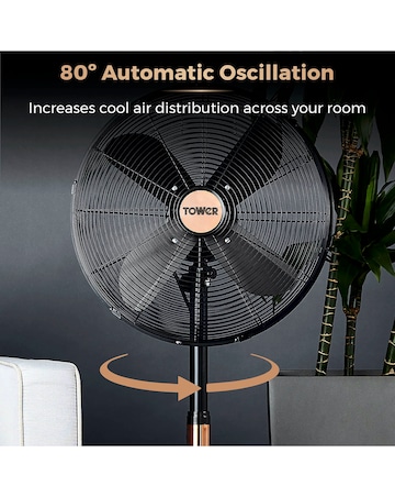 Tower 16 Inch Cavaletto Metal Black and Rose Gold Stand Fan