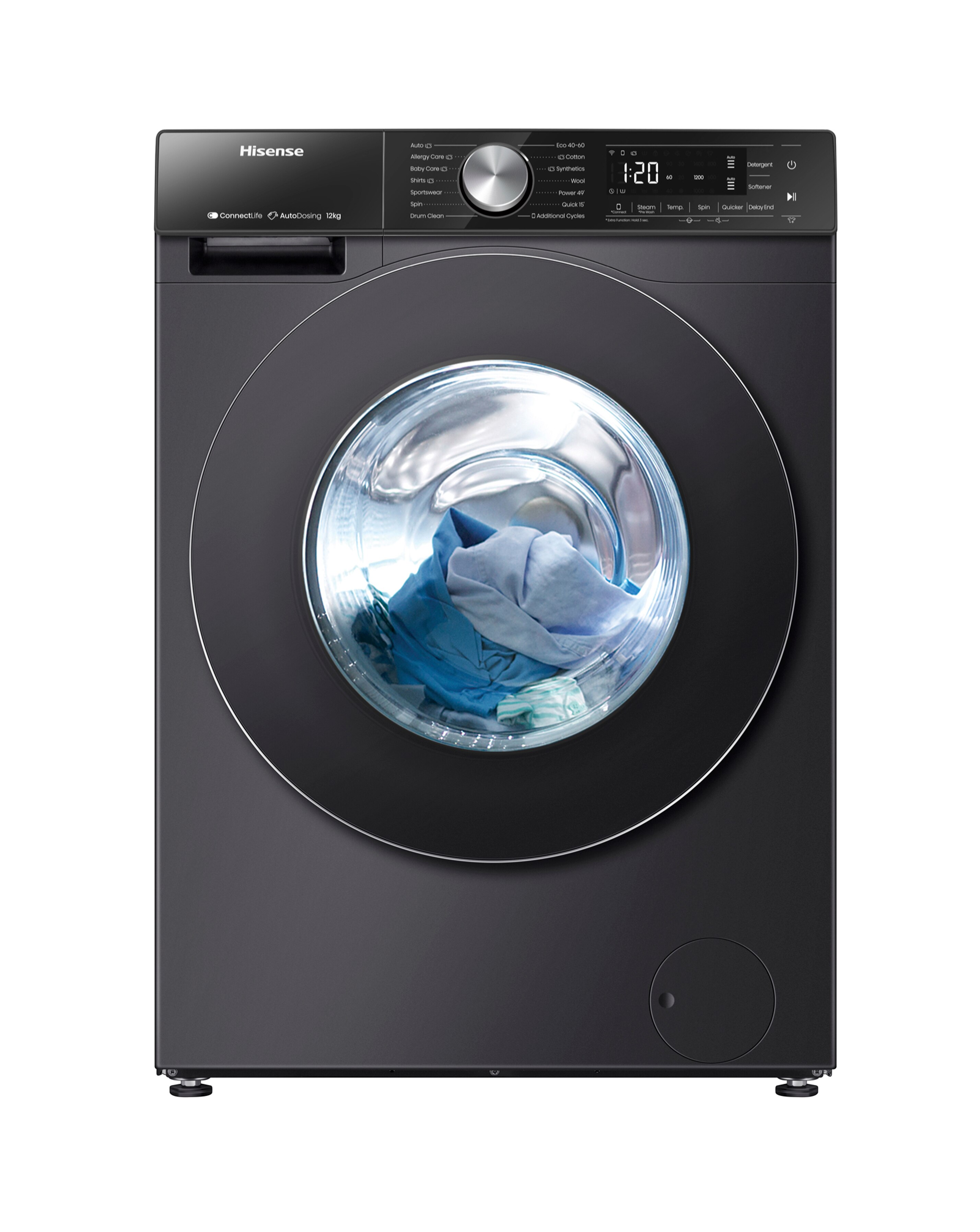 Hisense 5S Series WF5S1245BB 12kg Auto Dosing Washing Machine - Black