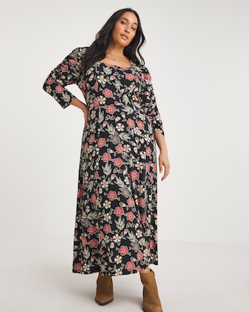 Joe Browns Black Floral Printed Long Sleeve Jersey Dress