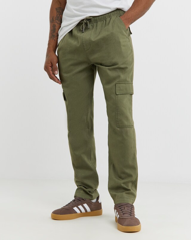 Linen Blend Fully Elasticated Cargo Trouser