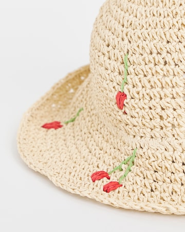 Cherry Embroidered Raffia Hat