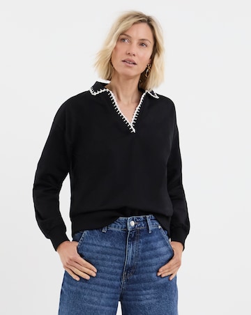 Contrast Stitch Collared Sweatshirt