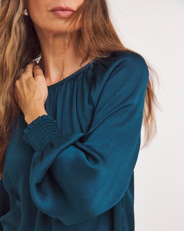 Womens Satin Raglan Sleeve Blouse - Petrol Blue