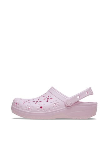 Crocs Pink Floral Cut Out Clogs -Standard Fit (D)