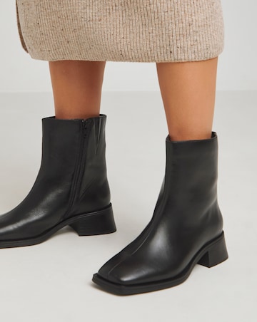 Heavenly Soles Brianna Low Block Heel Square Toe Leather Boots - Wide Fit (E)