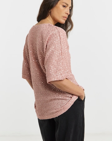 Textured Sequin V-Neck Short Sleeve Top