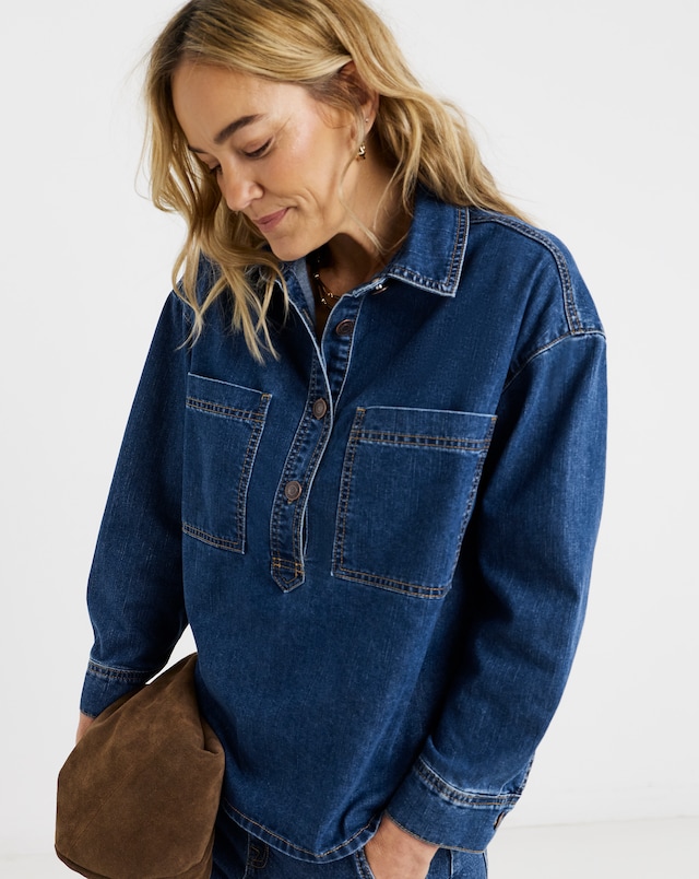 Dark Blue Denim Polo Shirt