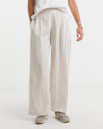 Simply Be Neutral Stripe Pleated Linen Mix Wide Leg Trouser
