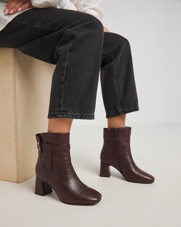 Kathy Heeled Leather Boot With Wrap Around Detail - Wide Fit (E)