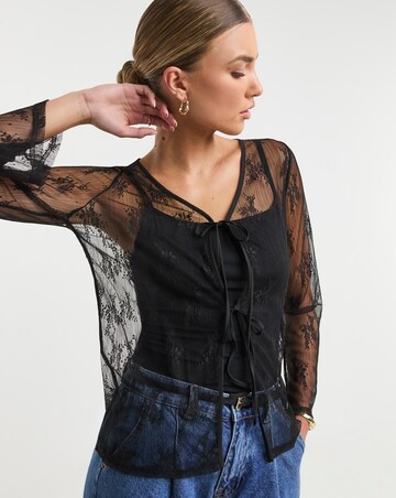 Simply Be Black Lace Tie Front Cardi