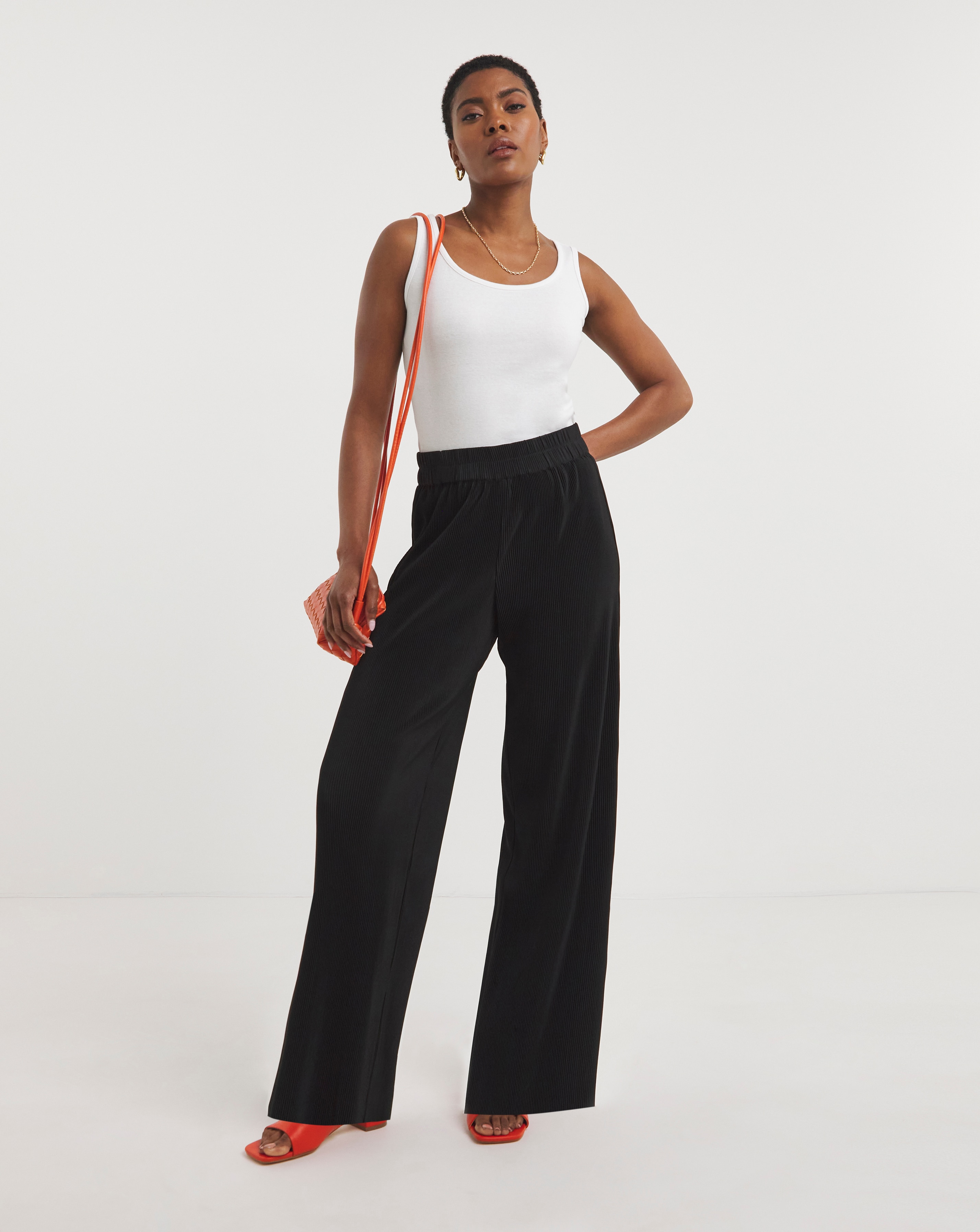 Black Plisse Wide Leg Trousers | JD Williams