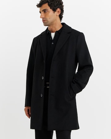 Black Wool Blend Mid Length Overcoat