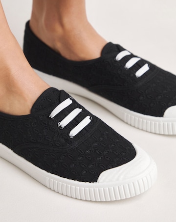 Burney Broderie Lace Up Plimsole Trainers Standard D Fit