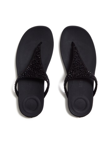 FitFlop Black Solay Mixed-Crystal Toe-Post Sandals - Standard Fit (D)