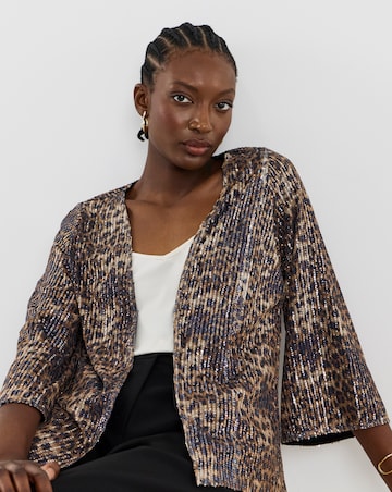 Leopard Sequin Short Kimono