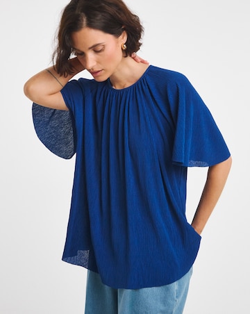 Crew Neck Angel Sleeve Fine Pleat Top