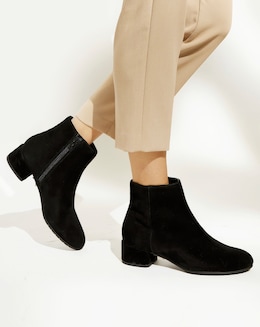 Dune Pippie Black Suede Low-Heel Ankle Boots Wide Fit