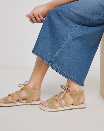 Simply Be Serenity Suede Lace Up Flat Espadrille Sandals - Wide Fit (E)