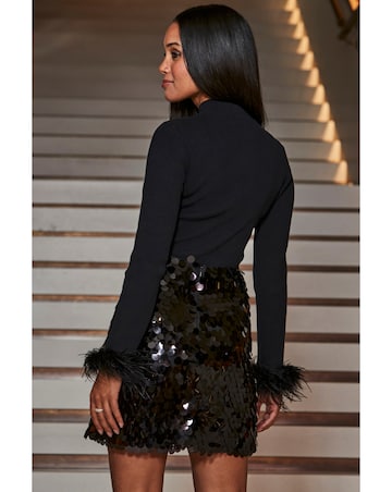 Sosandar Black Feather Cuff Ribbed Jumper