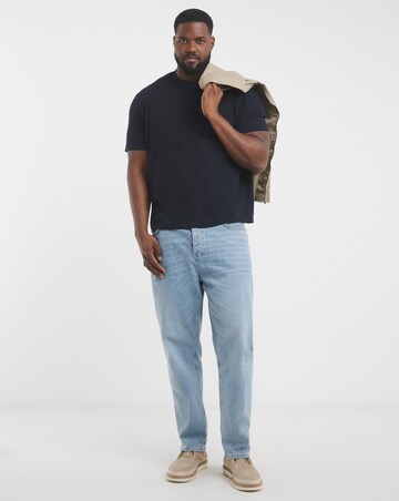 Linen Blend Relaxed Fit T-Shirt- Navy