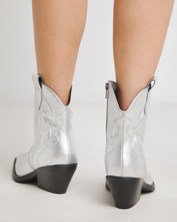 Angelique Embroidered Leather Ankle Western Boots - Wide Fit (E)