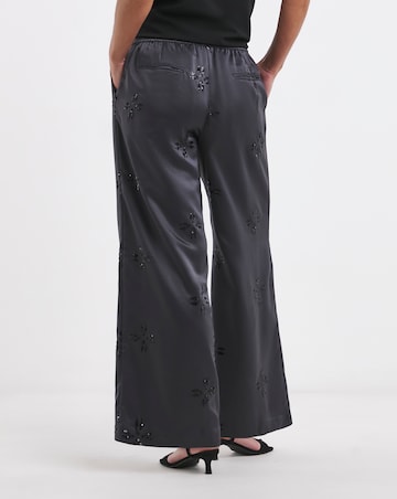 Grey Sequin Spot Satin Trousers