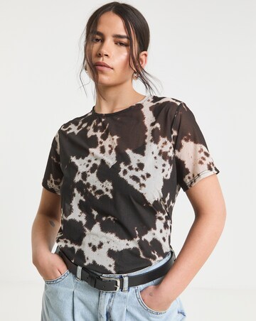 Simply Be Cow Print Relaxed Fit Mesh T-Shirt