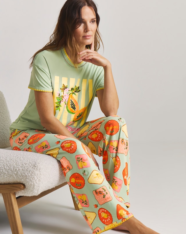 Figleaves Blanket Stitch Pyjama Set Fruit Print