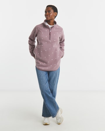 Heart Embroidered Quarter Zip Longline Fleece