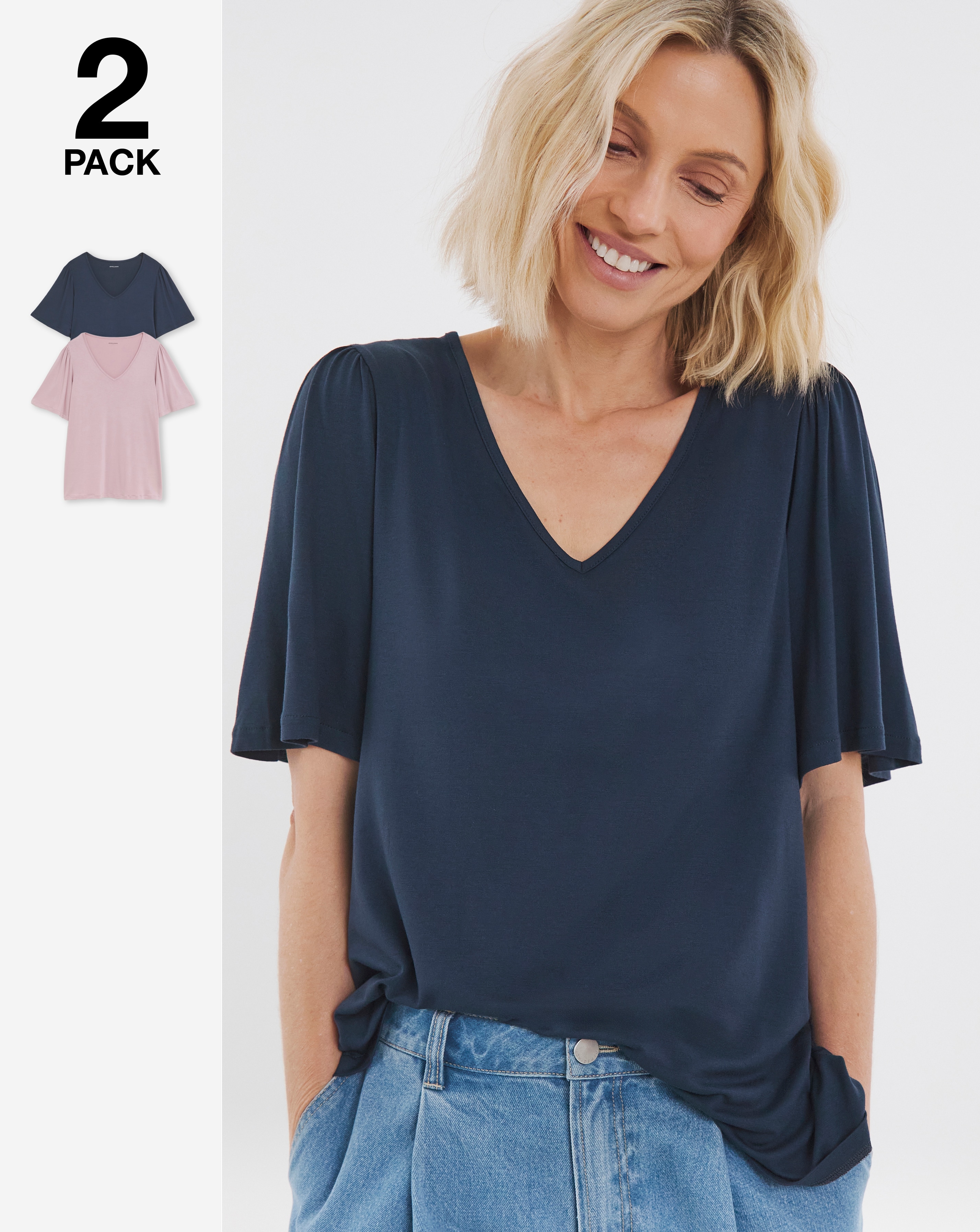 2 Pack V-Neck Angel Sleeve Tops
