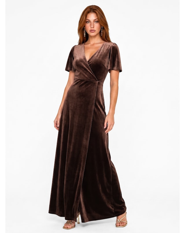Maya Deluxe Faux Wrap Velvet Maxi Dress