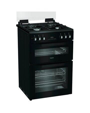 Hotpoint HDD6GDC2B1 60cm Dual Fuel Double Cooker with Glass Lid - Black