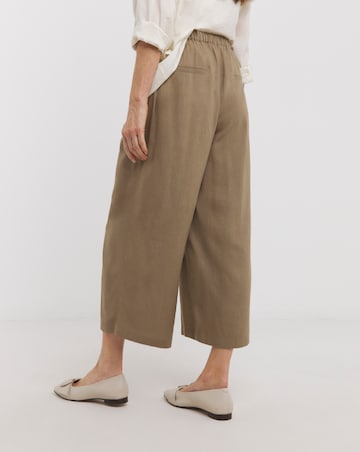 Taupe Linen Mix Cropped Wide Leg Culottes