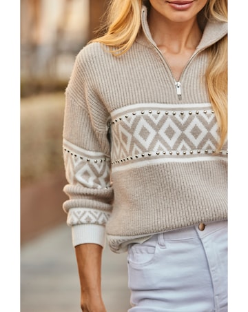 Sosandar Aztec Zip Collar Jumper