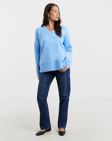 Blue V Neck Side Rib Tunic
