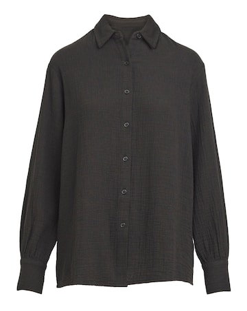 Pure Cotton Textured Relaxed Long Sleeve Shirt