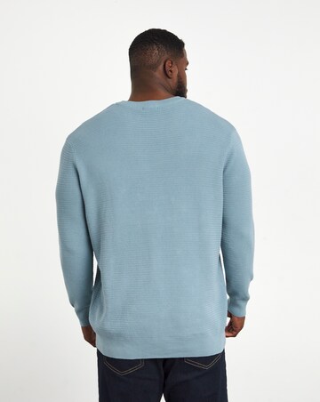 Blue Textured Knitted Crew Neck Jumper