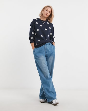 Pure Cotton Navy Daisy Embroidered Sweatshirt
