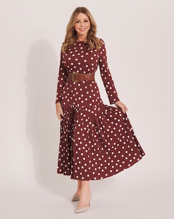 Textured Jersey Dropped Waist Pleated Dress