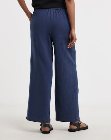 Pure Cotton Textured Pull On Wide Leg Trousers