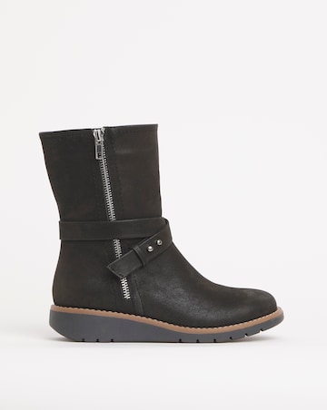 Heavenly Soles Billie Low Wedge Buckle Strap Boot - Wide Fit (E)