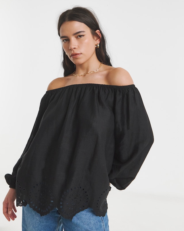 Simply Be Black Cutwork Linen Blend Bardot