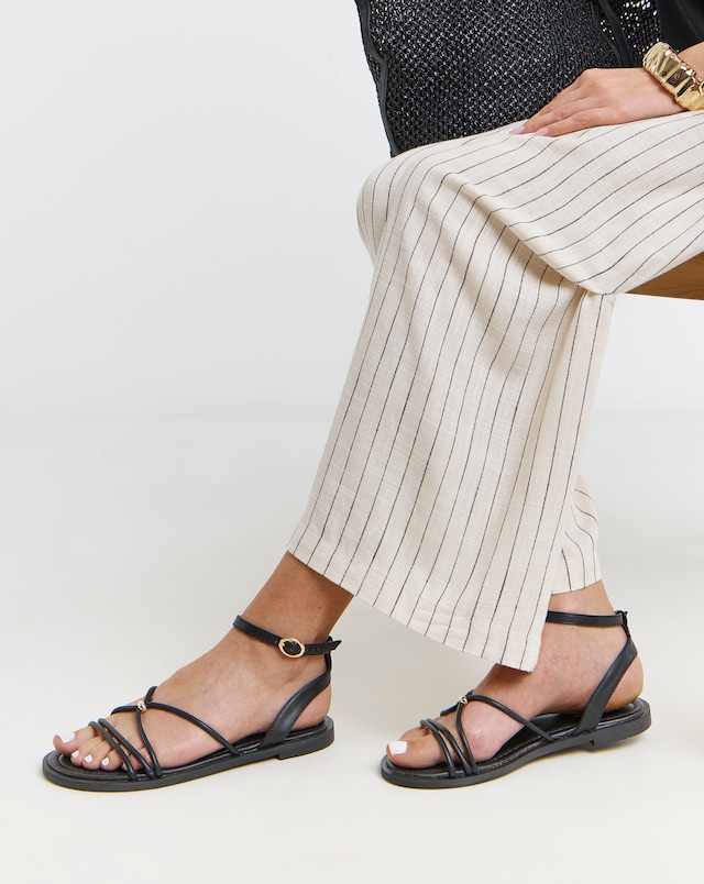 Toni Strappy Hardware Detail Flat Sandals - Wide Fit (E)