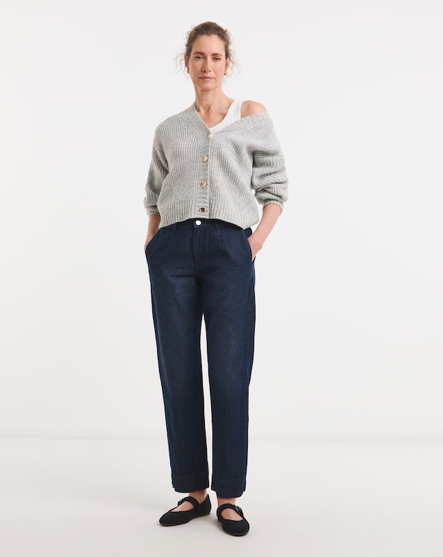 Indigo Elasticated Tapered Jeans with Adjustable Hem