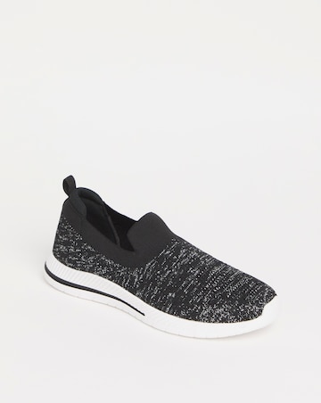 Cushion Walk Black Glitter Slip On Trainers -Wide Fit (E)