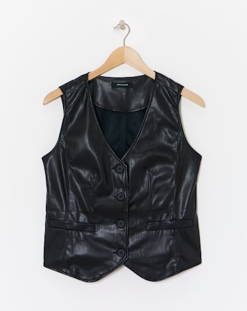 Faux Leather Button Front Waistcoat