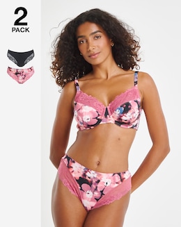 Pretty Secrets (2 Pack) Adrianne Midi Brief Knickers Floral/Black