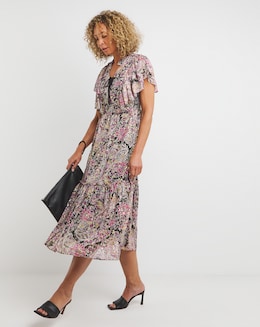 Jo by Joanna Hope Gold Foil Frill Shoulder Maxi Dress